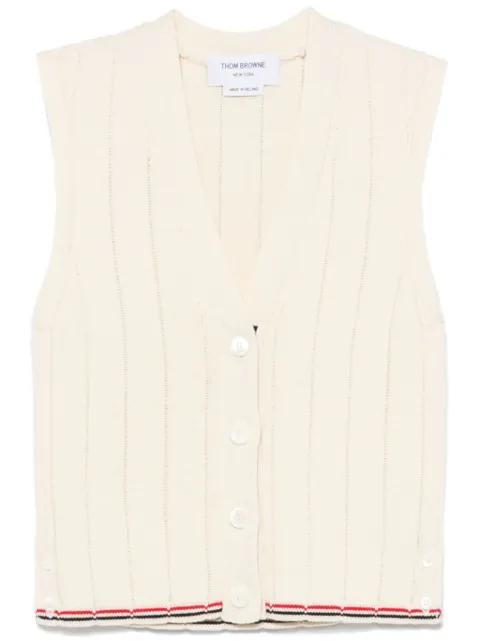 merino wool cropped V-neck cardigan vest by THOM BROWNE