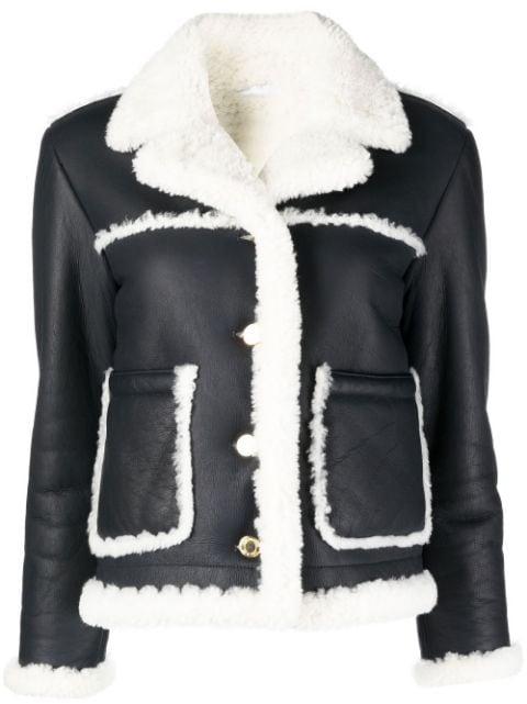 notched-collar shearling-trim jacket by THOM BROWNE