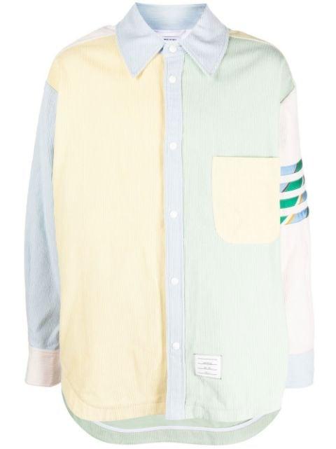 panelled-design pastel shirt by THOM BROWNE