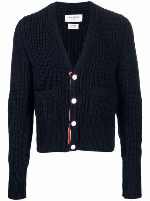 patch-pocket cashmere cardigan by THOM BROWNE