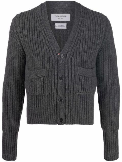 patch-pocket cashmere cardigan by THOM BROWNE