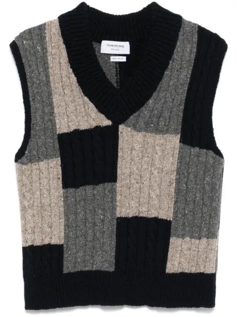 patchwork cable-knit vest by THOM BROWNE