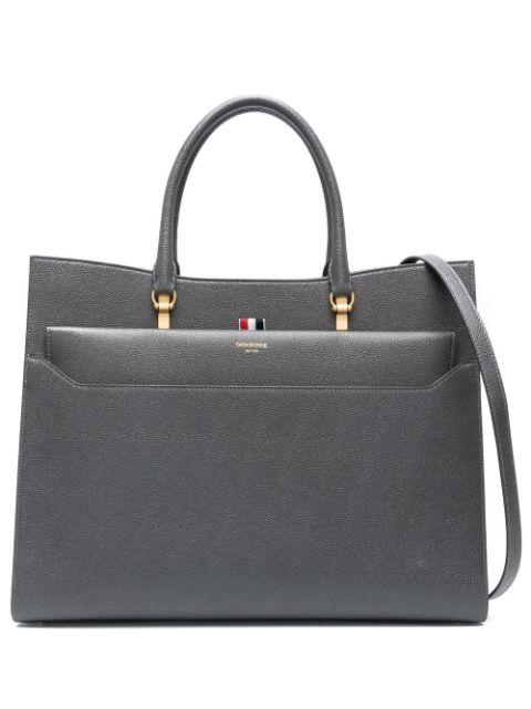 pebble grain leather duet tote by THOM BROWNE