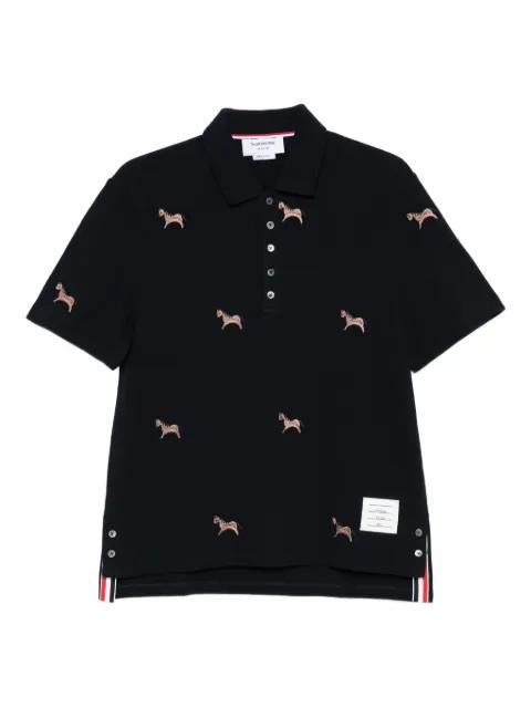 pique horse-embroidery polo shirt by THOM BROWNE