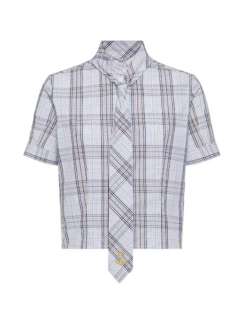 plaid check poplin tie collar blouse by THOM BROWNE