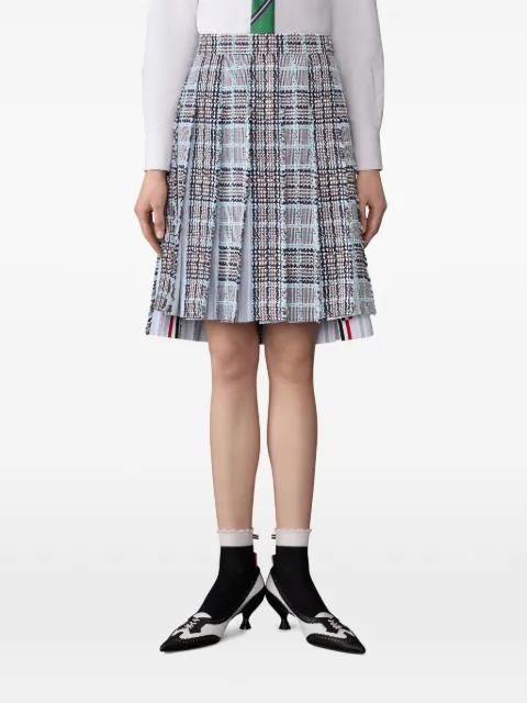 plaid frayed pleated midi skirt by THOM BROWNE