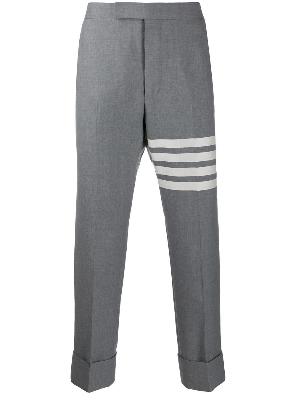 plain weave 4-Bar backstrap trousers by THOM BROWNE