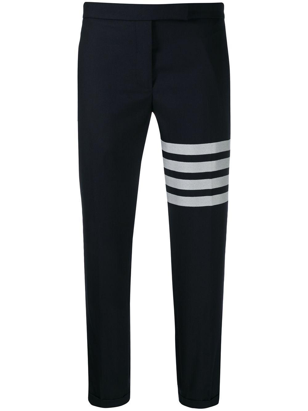 plain weave 4-Bar low rise skinny trousers by THOM BROWNE