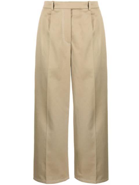 pleated cropped cotton trousers by THOM BROWNE