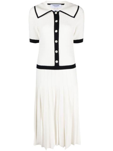 pointelle-knit pleated midi dress by THOM BROWNE