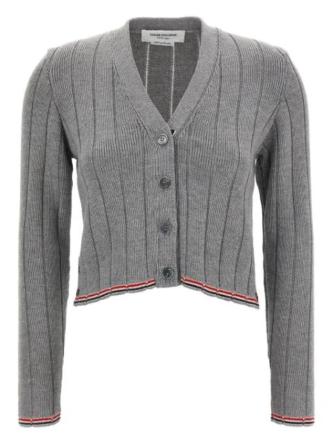ribbed V-neck cardigan by THOM BROWNE