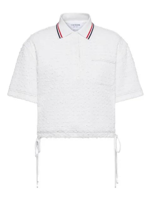 ribbon tweed drawstring polo top by THOM BROWNE