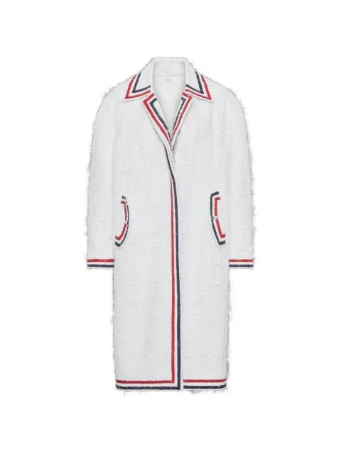 ribbon tweed raglan coat by THOM BROWNE