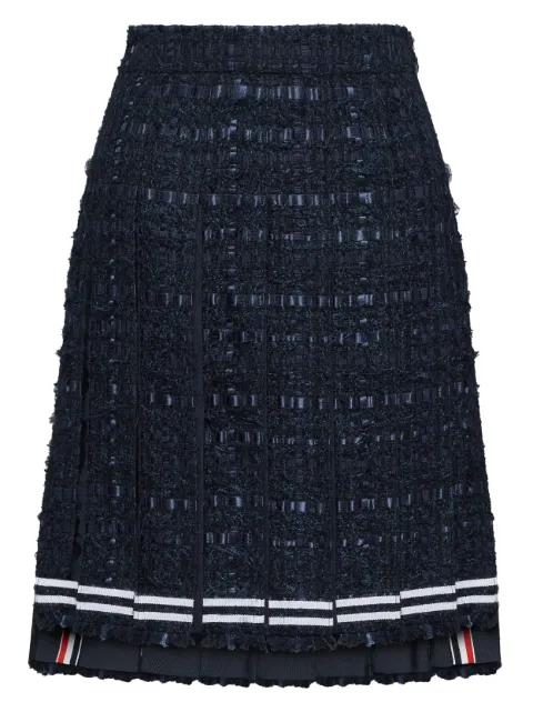 satin ribbon frayed pleated midi skirt by THOM BROWNE