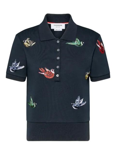 satin stitch bird embroidery polo by THOM BROWNE