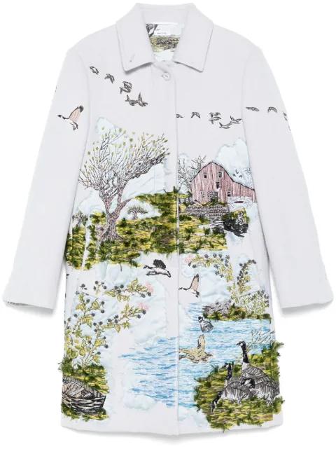 scenic toile applique bal collar overcoat by THOM BROWNE