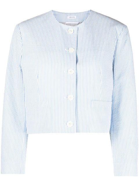 seersucker cropped jacket by THOM BROWNE