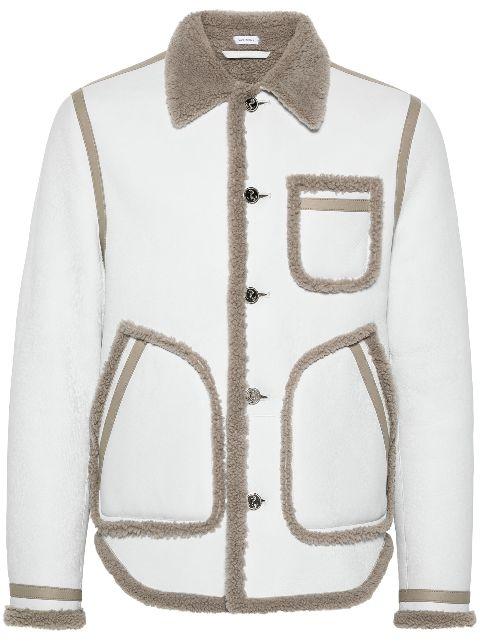 shearling-trim leather jacket by THOM BROWNE