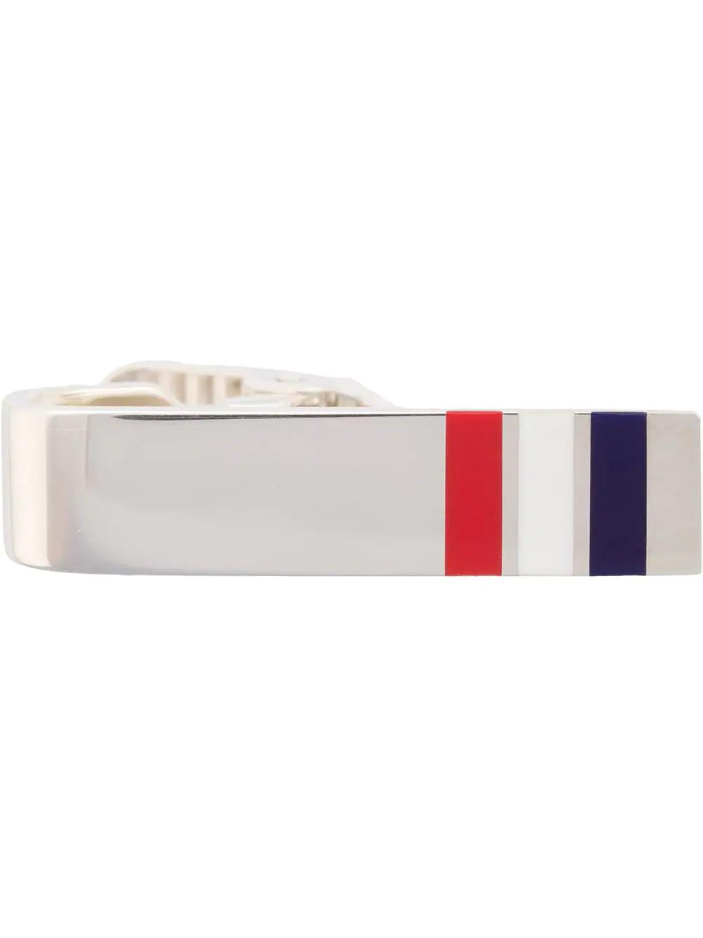 silver enamel stripe short tie bar by THOM BROWNE