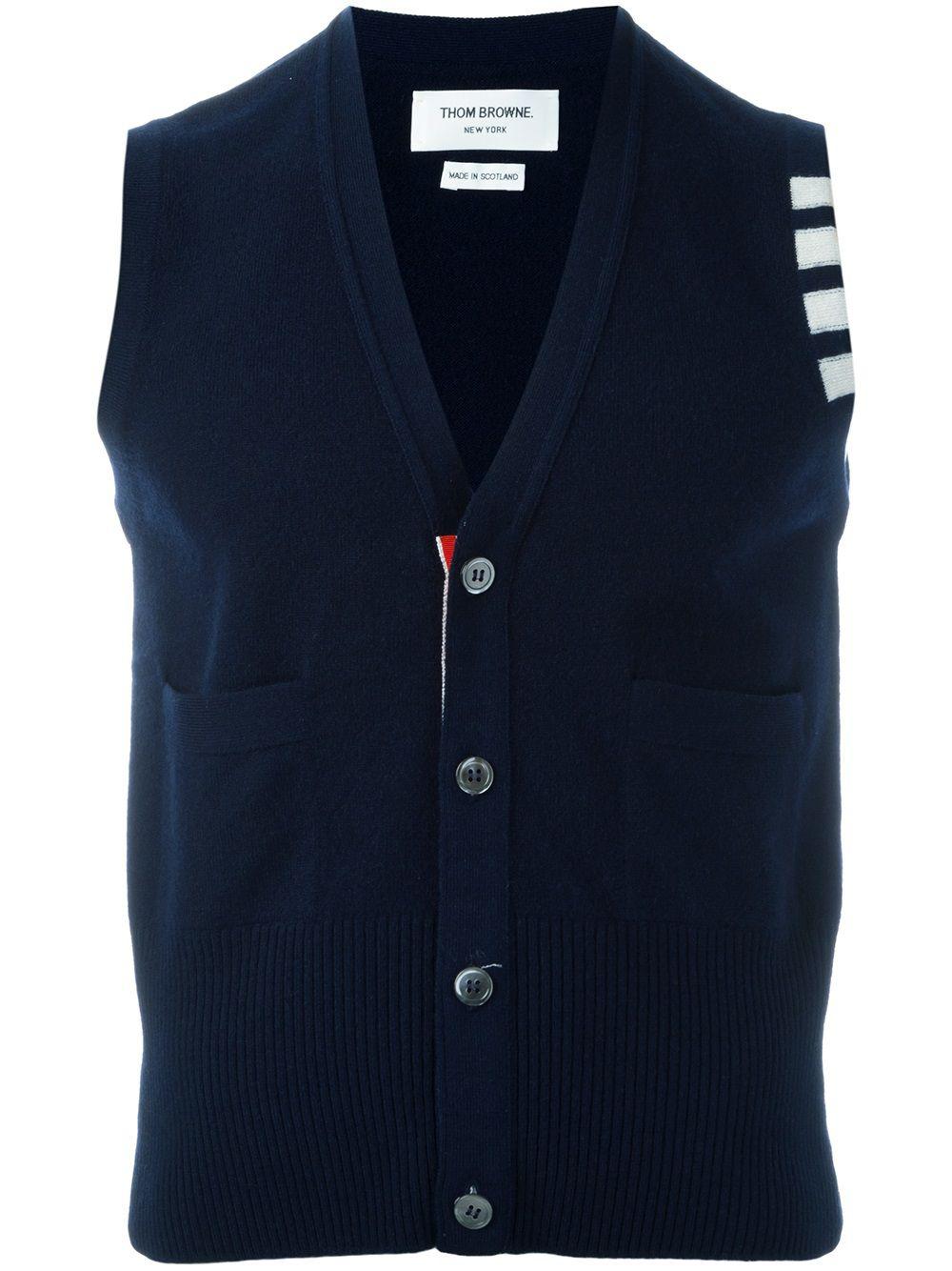 sleeveless buttoned cardigan by THOM BROWNE
