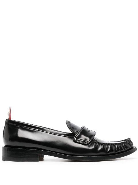 soft Spazzolato leather sole pleated varsity loafers by THOM BROWNE