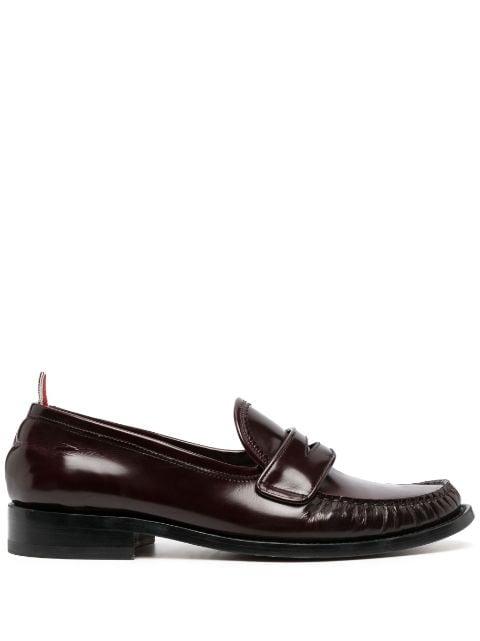 soft spazzolato leather sole pleated Varsity loafers by THOM BROWNE