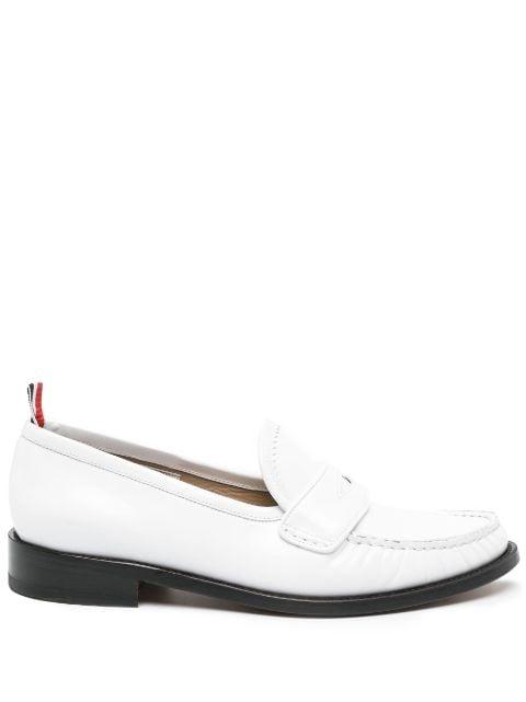 soft spazzolato leather sole pleated Varsity loafers by THOM BROWNE