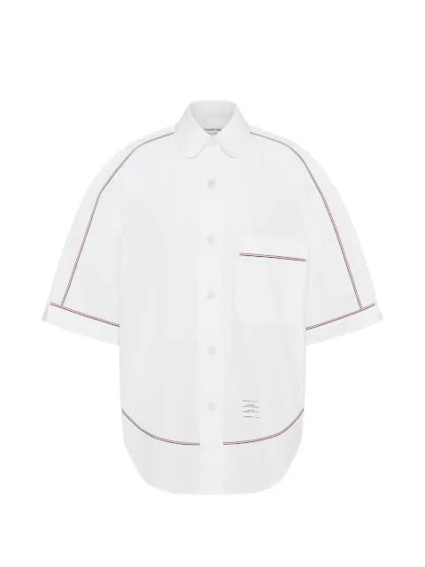 solid poplin RWB trim supersized short sleeve shirt by THOM BROWNE