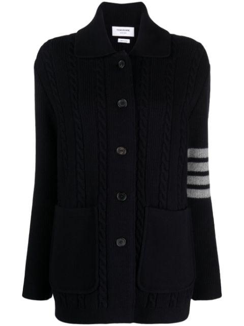 spread-collar cable-knit cardigan by THOM BROWNE