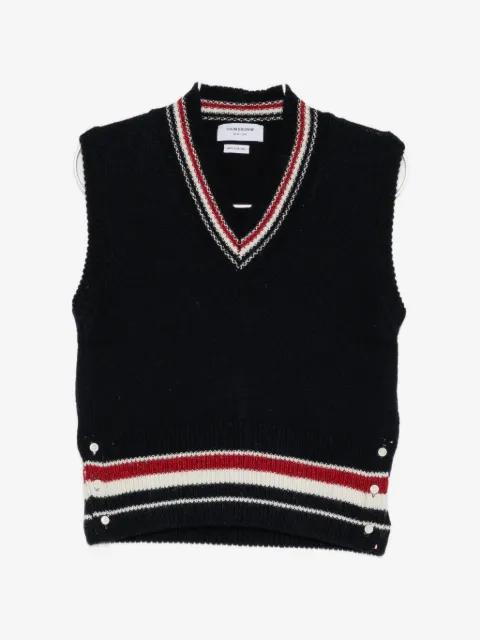 stripe-detail V-neck top by THOM BROWNE