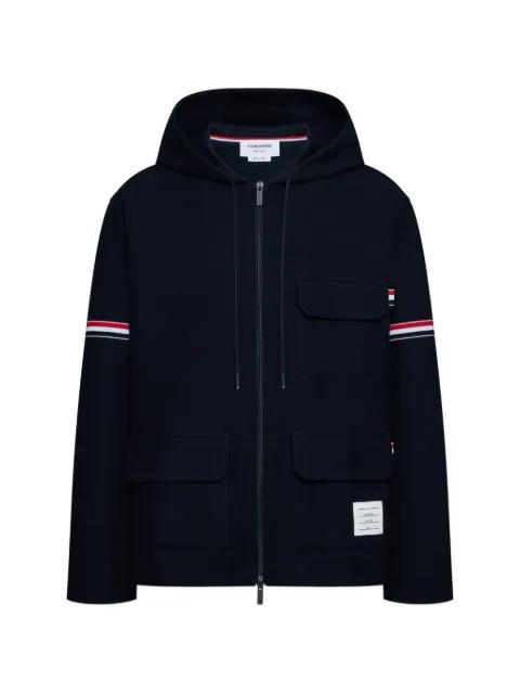 stripe-detail hoodied jacket by THOM BROWNE