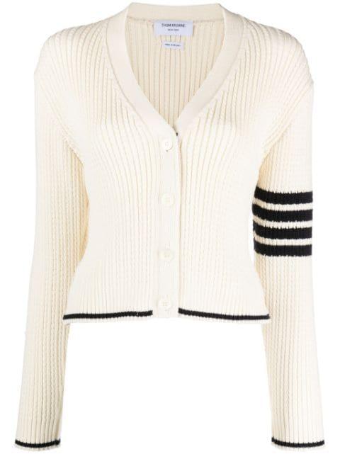 stripe-detailing cable-knit cardigan by THOM BROWNE