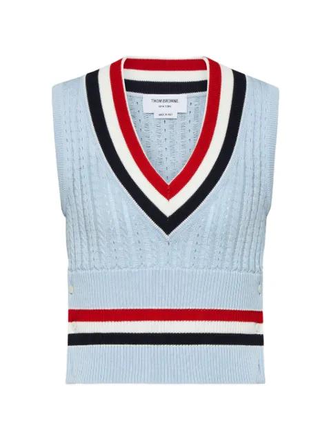 stripe-ladder cable vest by THOM BROWNE