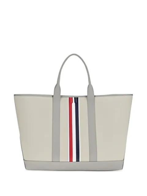 stripe leather handles tote by THOM BROWNE