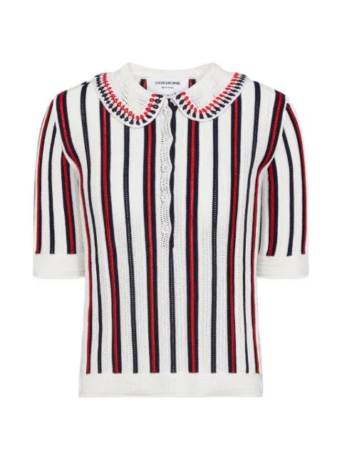 striped crochet-knit polo shirt by THOM BROWNE