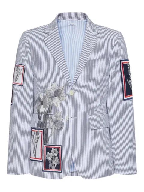 striped floral-embroidered blazer by THOM BROWNE