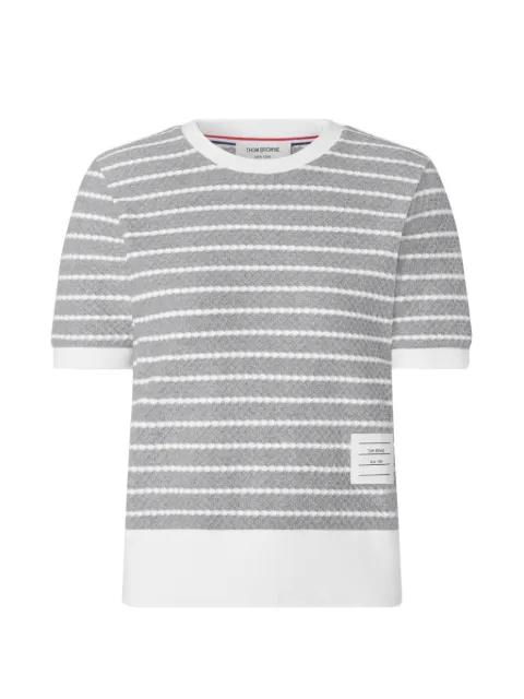 striped honeycomb-rib T-shirt by THOM BROWNE