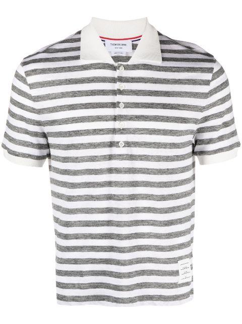striped linen polo shirt by THOM BROWNE