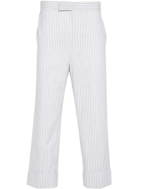 striped low-rise tapered trousers by THOM BROWNE