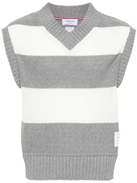 striped open-knit vest by THOM BROWNE