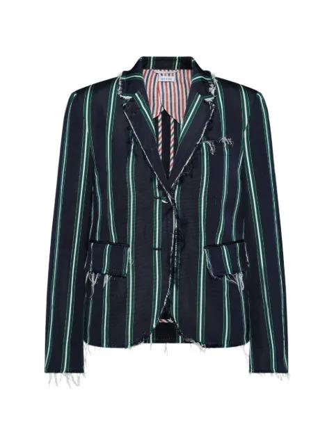 striped raw edge blazer by THOM BROWNE
