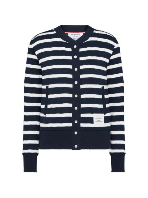 striped rib scallop edge cardigan by THOM BROWNE