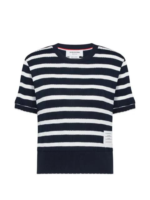 striped scallop-edge T-shirt by THOM BROWNE