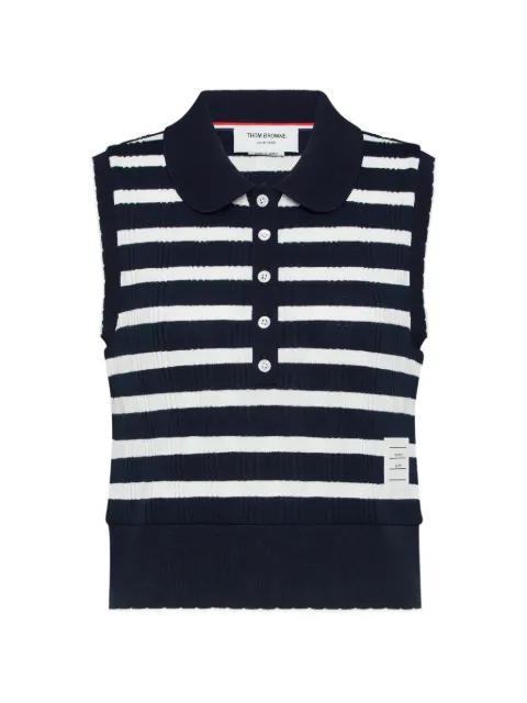 striped scallop edge sleeveless polo by THOM BROWNE