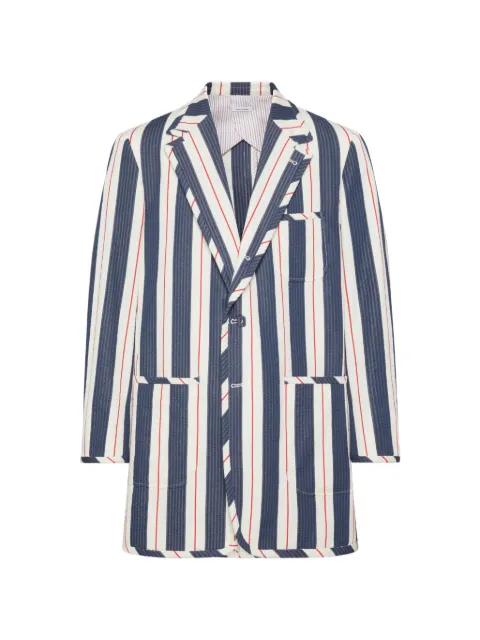 striped seersucker jacket by THOM BROWNE