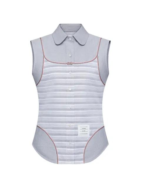striped sleeveless shirt by THOM BROWNE