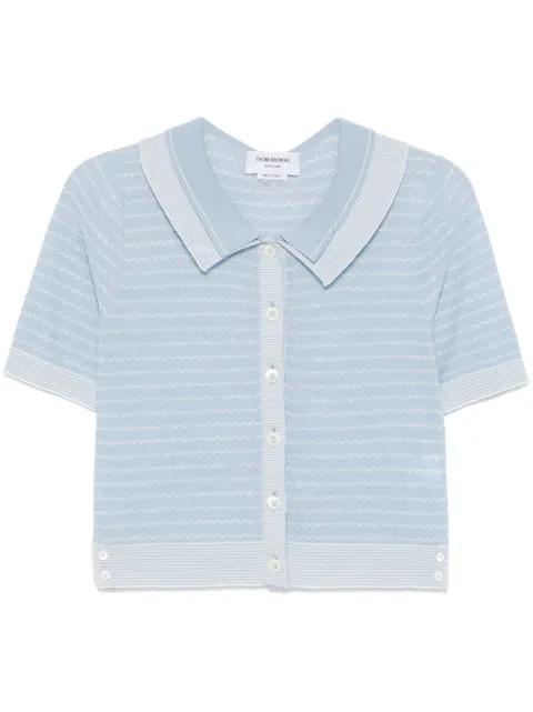 striped tuck-stitch cardigan by THOM BROWNE