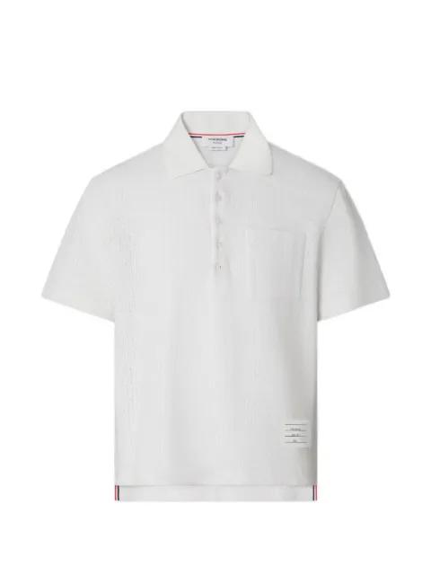 textured cotton-linen polo shirt by THOM BROWNE