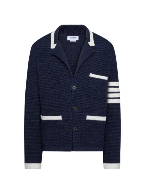 textured stitch linen 4-Bar cardigan jacket by THOM BROWNE