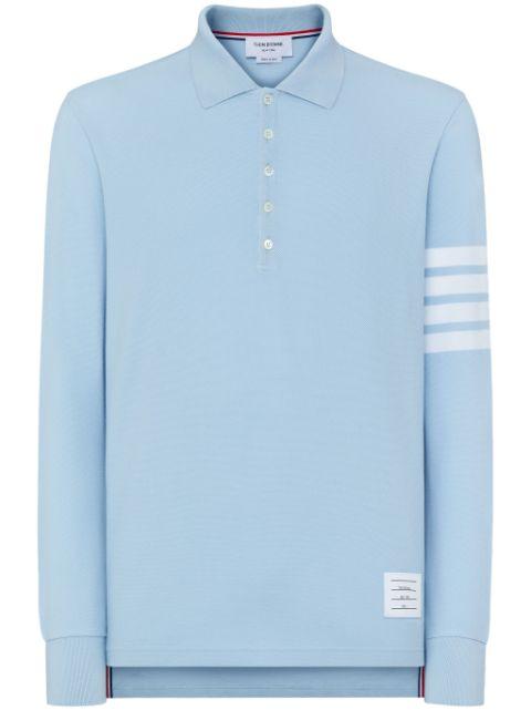three-stripe long-sleeved polo shirt by THOM BROWNE